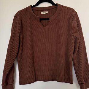 Madewell Brown Split Neck Superwarm Waffle Top